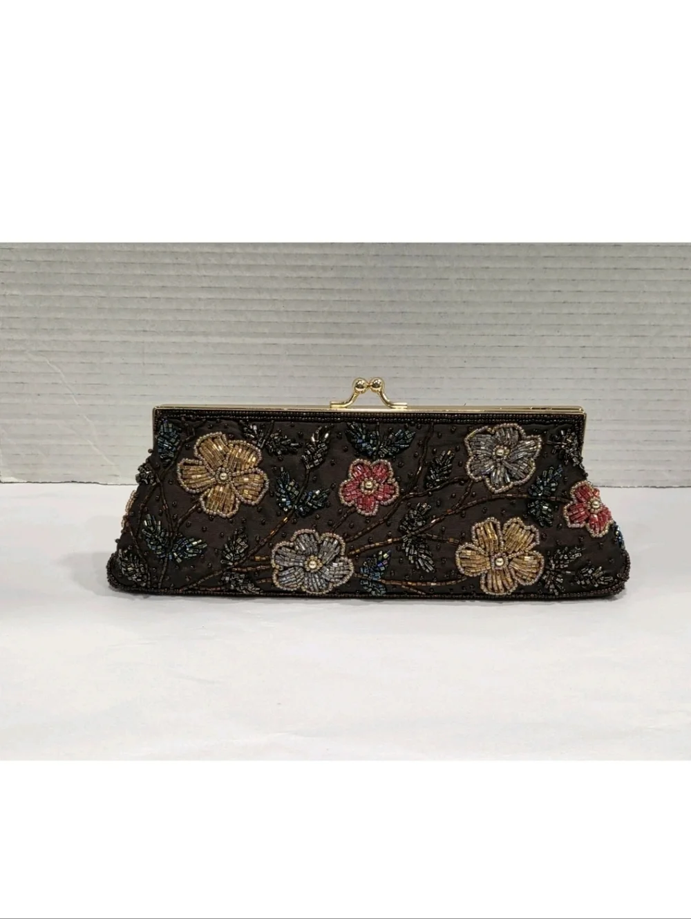Vintage 90s Y2k Floral Beaded Clutch Handbag - Picture 3 of 8